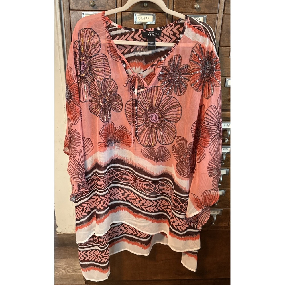 Midnight Velvet Women's Beaded Caftan Top Cover Up Sheer Boho 2XL